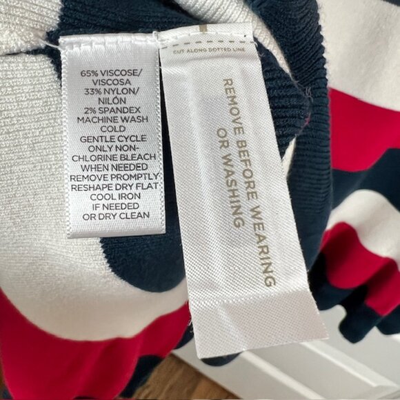 LOFT Striped Sweater Dress Small Navy Red White Bell Sleeve Knit Shift NWT - Picture 7 of 7